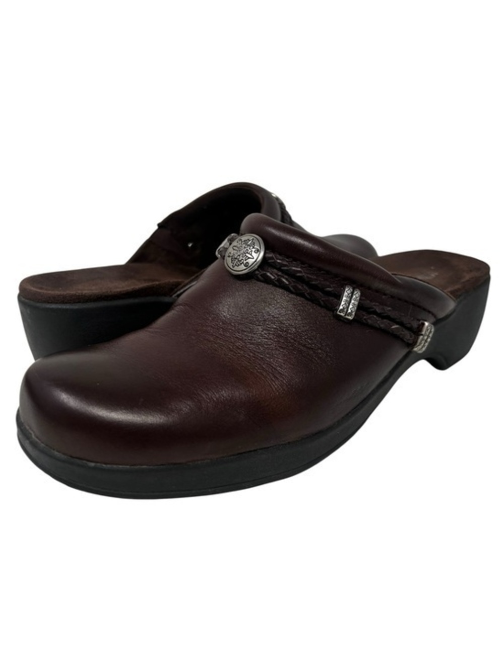 Minnetonka Women's Brown Leather Slip-On Clog